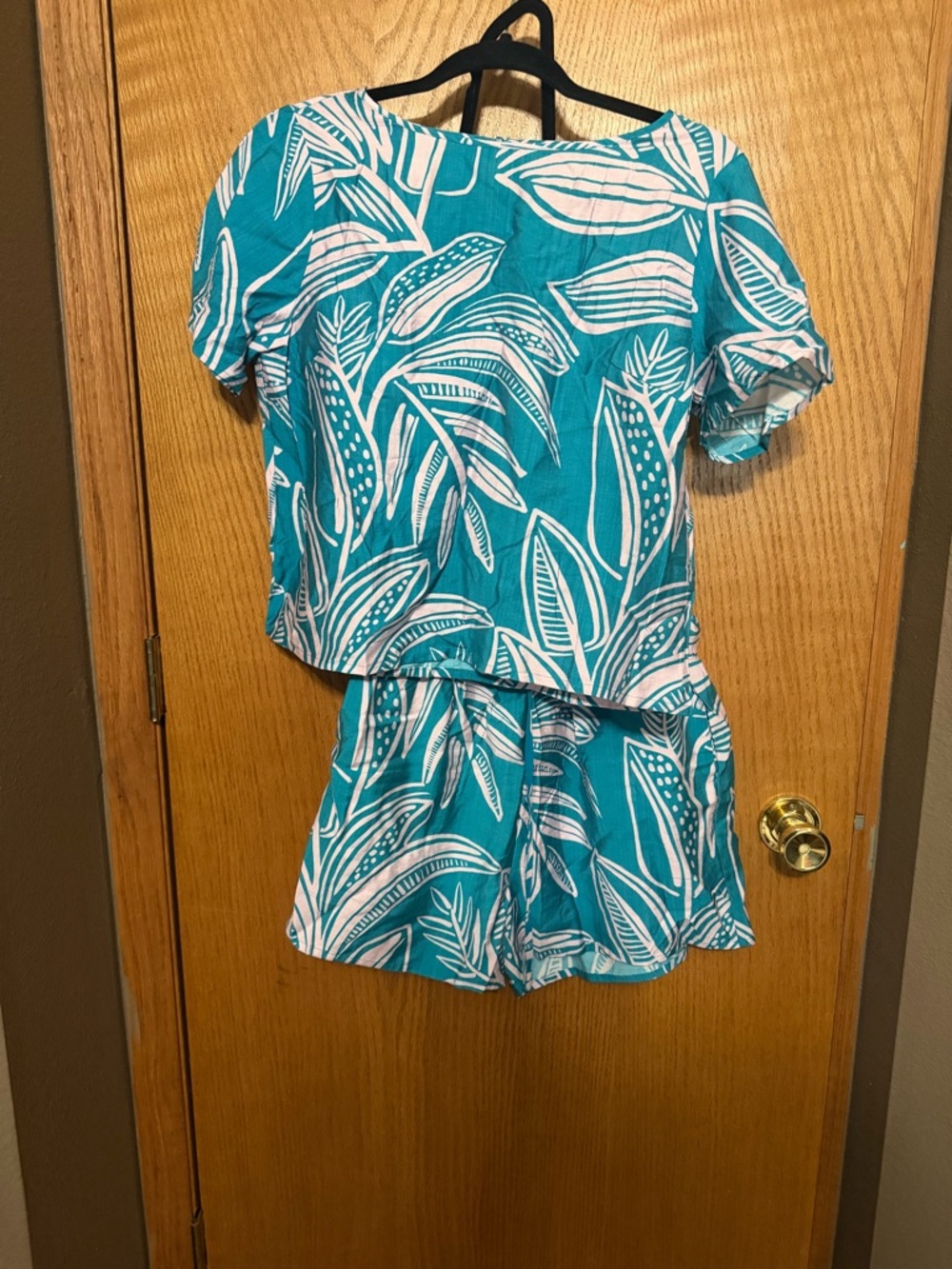 Turquoise & pink Tropical Print Short Set size small
